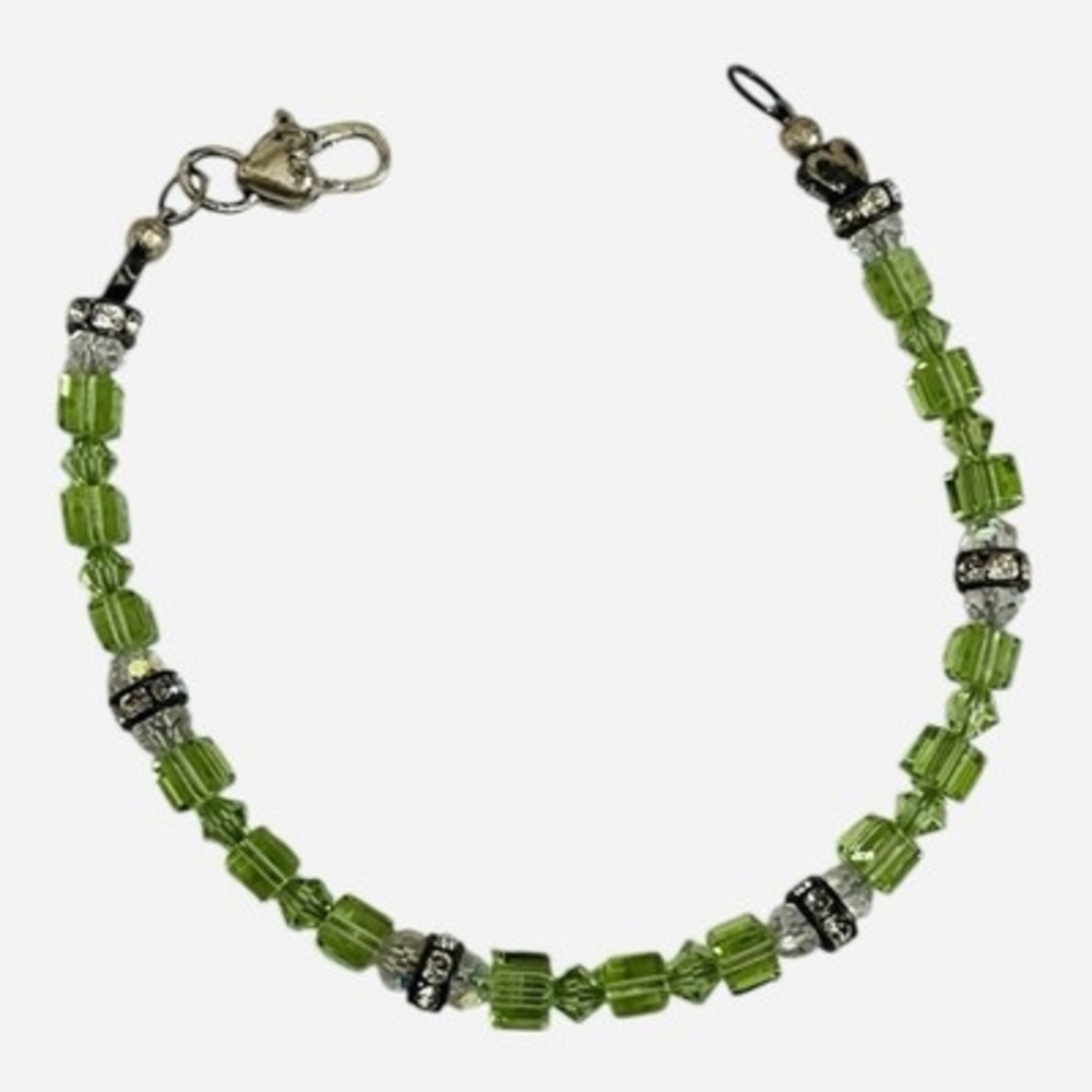 Green and Clear Crystal Beads Bracelet with Heart Clasp NIB